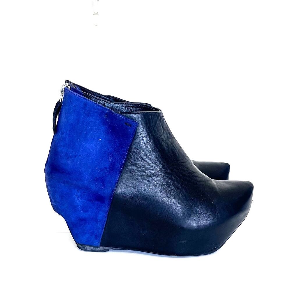 Miista Leather Chunky‎ Platform Bootie Shoes Boots Size 39 Black Blue Steam Punk